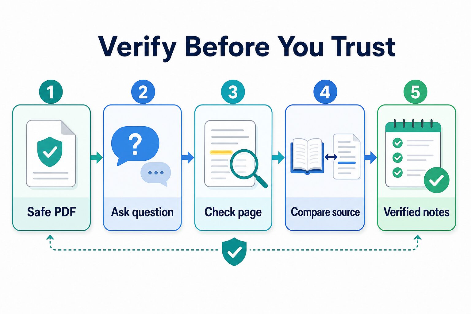Five step workflow for verifying an AI PDF summary before trusting it.