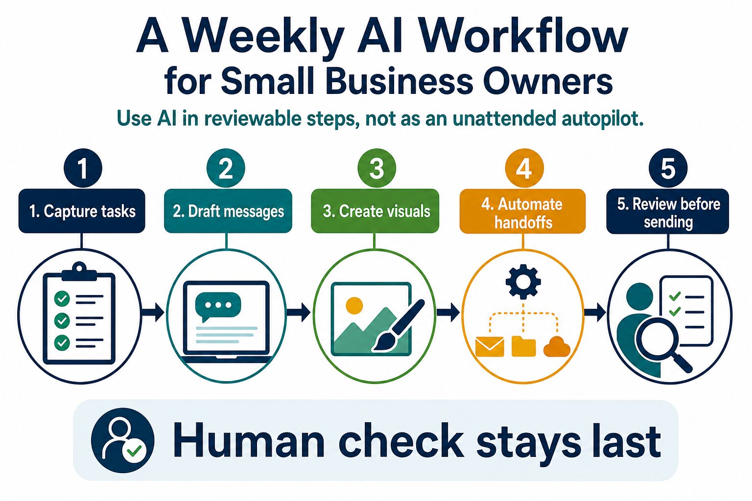 Five-step weekly AI workflow for small business owners with human review last