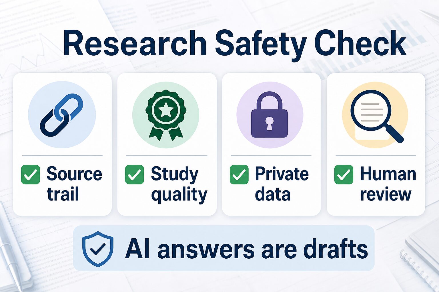 Research safety checklist for source trail study quality private data and human review