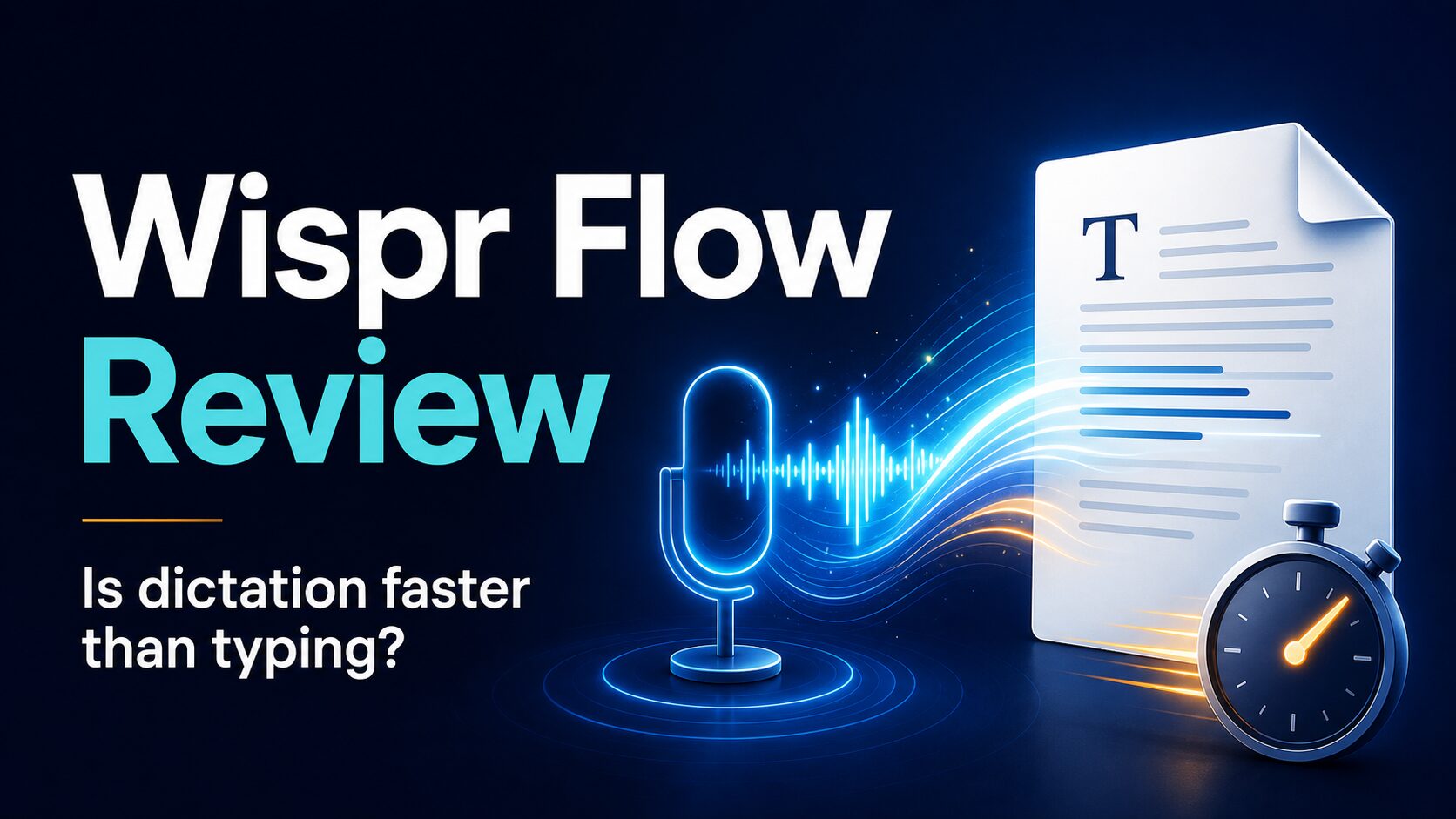 Wispr Flow Review thumbnail showing voice dictation flowing into a document