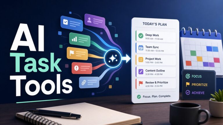 AI task tools thumbnail showing task cards flowing into a daily plan