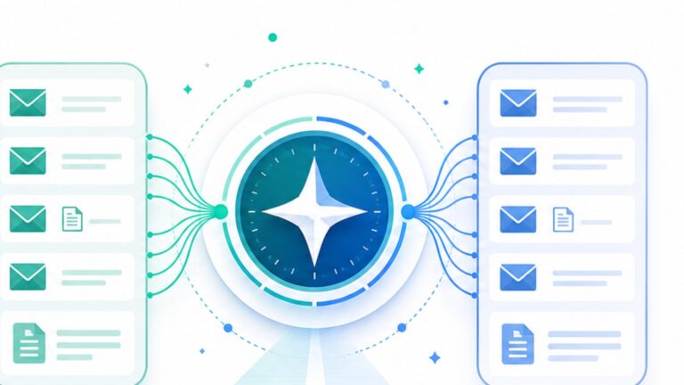 Abstract AI-generated email assistant thumbnail for a Superhuman AI review