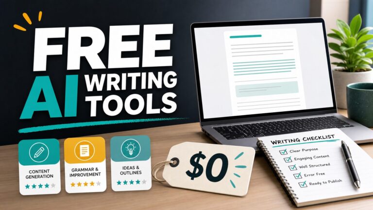 Best free AI writing tools thumbnail with a zero-dollar writing workflow concept
