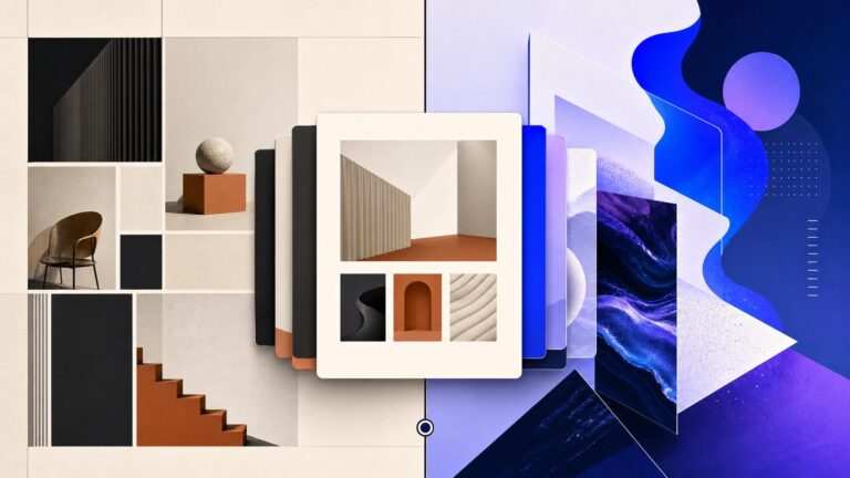 Abstract split portfolio layouts for Squarespace versus Framer